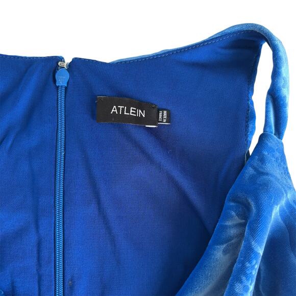 Atlein Draped Floral Design Cobalt Blue Velvet Dress Women’s Size 4 Small - Picture 4 of 12